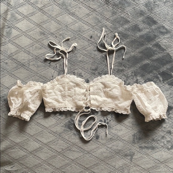 Tops - NWOT Boutique Eyelet Lace Up Crop Off Shoulder Top